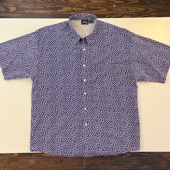 Vintage 90s Bon Homme Purple and White Star Print Short Sleeve Button Down - Picture 2 of 5